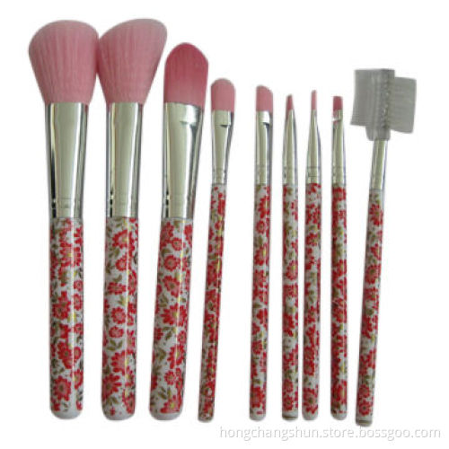 Professional Plastic Art Handle Cosmetic Makeup Brush Set, Various Colors, Nylon Hair, 9 Pieces
